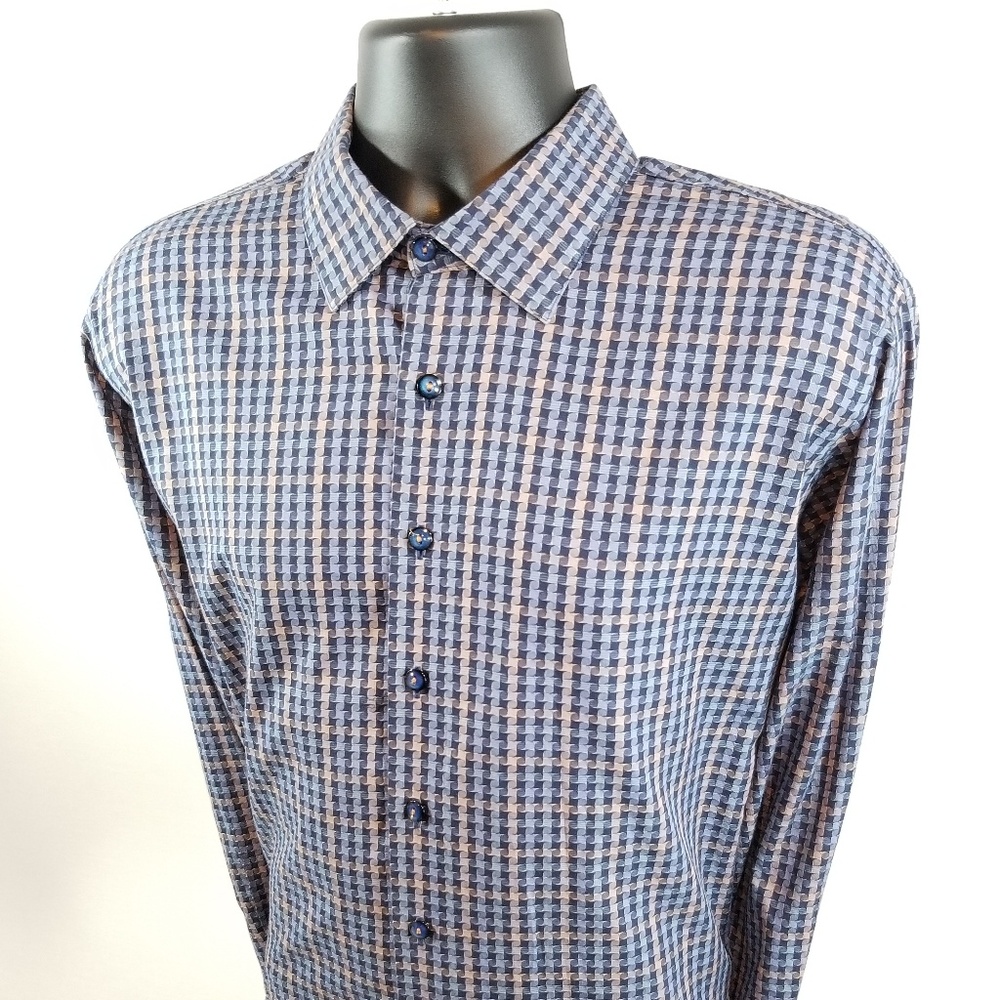 Antonio Valente Trim Fit Blue Gold Long Sleeve